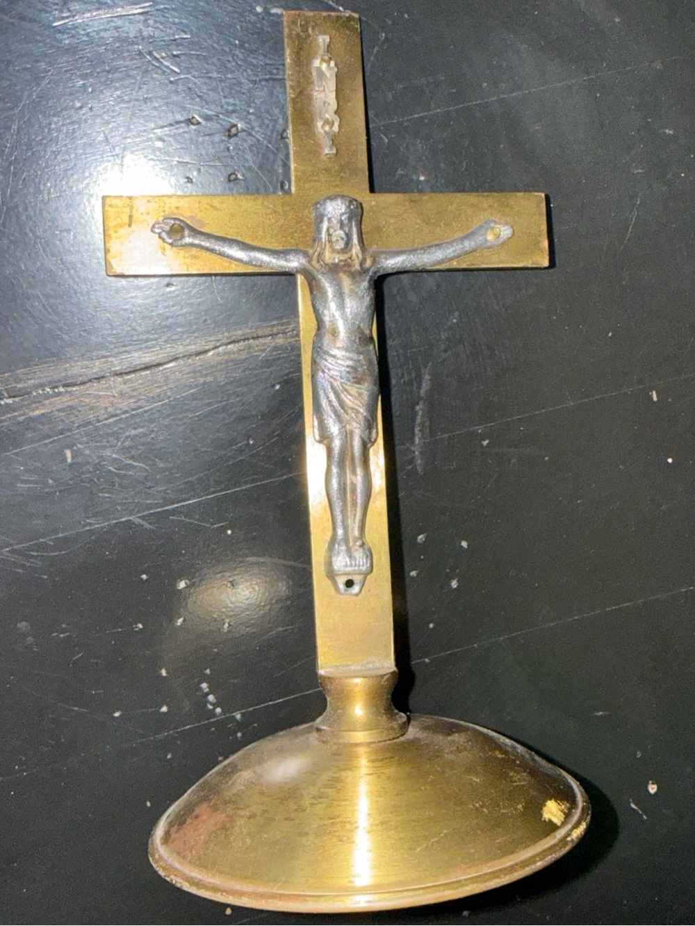 Brass Standing Crucifix with Silver-Tone Corpus - Gold